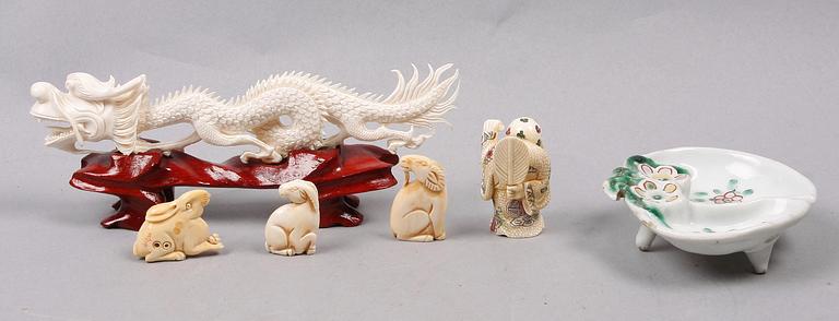 PARTI ORIENTALISKT, 7 delar, mest Kina, 1800-1900-tal.