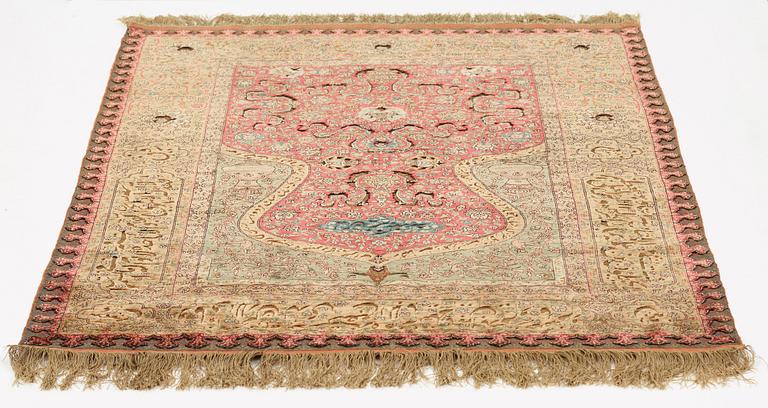 A rug, an antique Kum Kapi with metal brocade, Istanbul around 1910, "Sultan's Head Prayer" design.