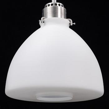 A late 20th century glass and metal ceiling lamp.