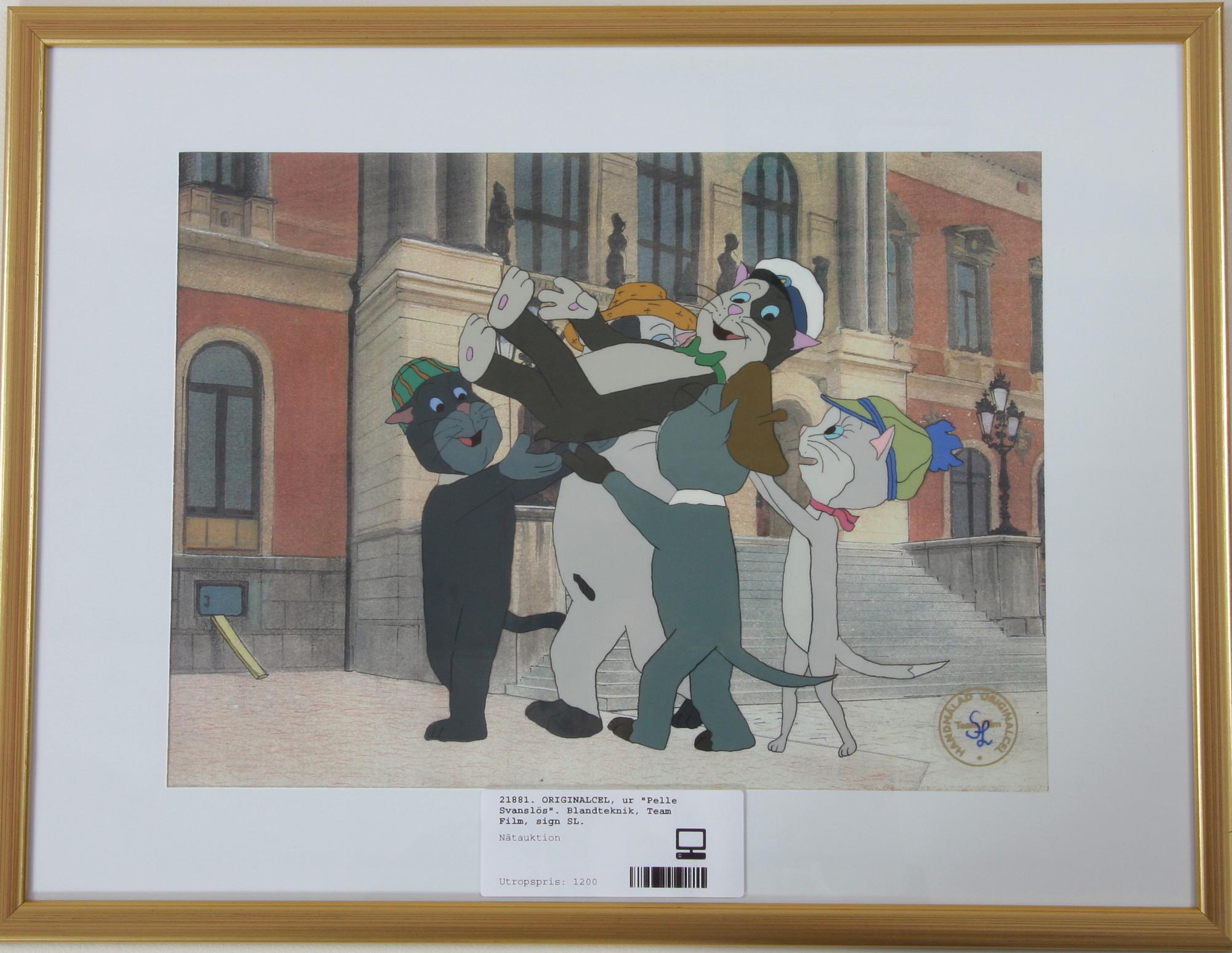 ORIGINALCEL, ur "Pelle Svanslös". Blandteknik, Team Film, sign SL.