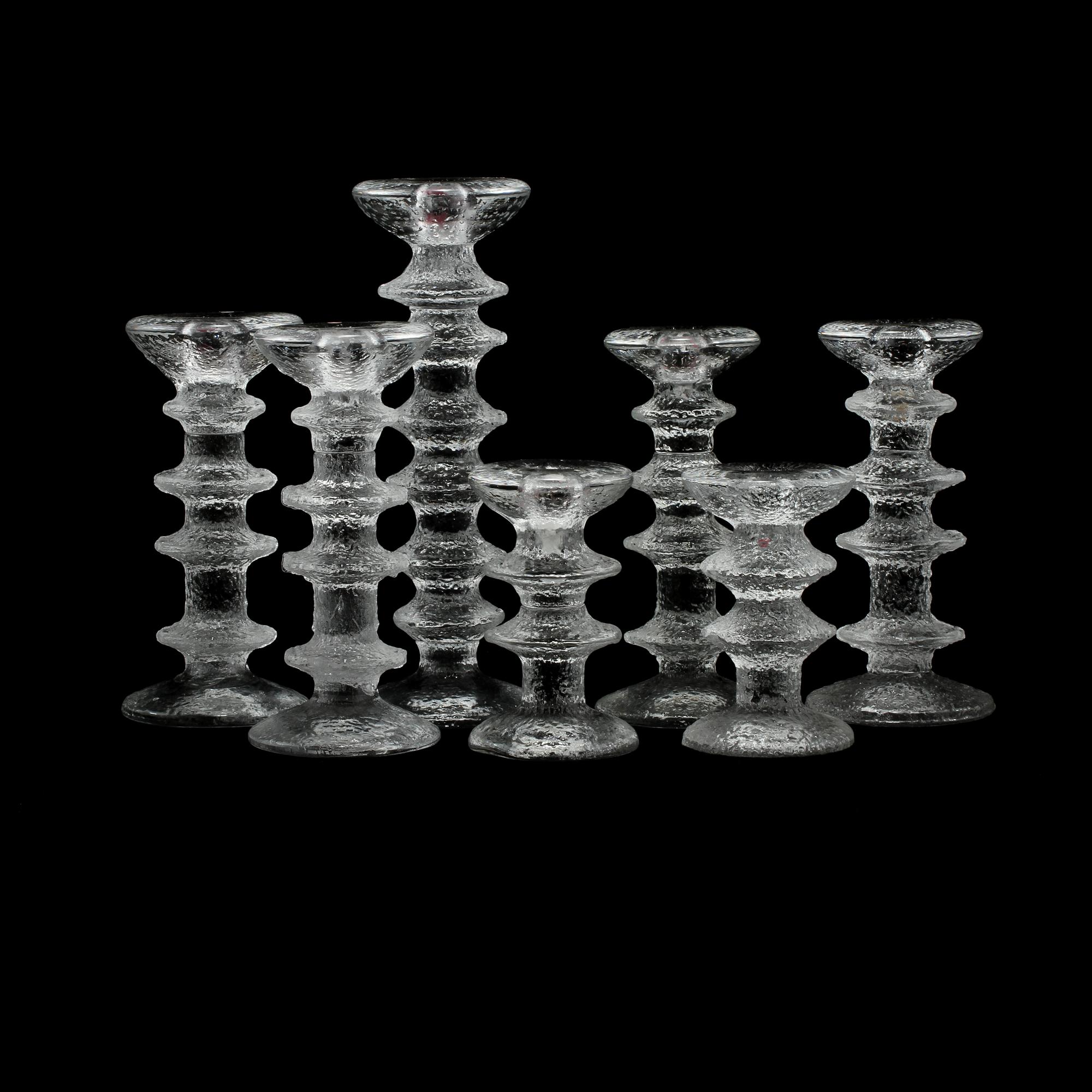LJUSSTAKAR, 7 st, glas, "Festivo", Timo Sarpaneva, Iittala, 1900-talets andra hälft.