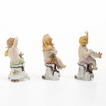 Figurines, 3 porcelain, Germany, Dresden-style mark, 19th/20th century.