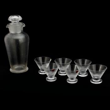 KARAFF sat GLAS, 6 st, glas, Vicke Lindstrand, "Iced", 1930-tal.