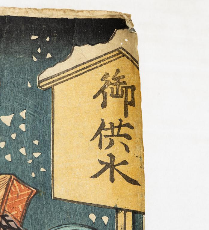 Utagawa Kunisada, färgträsnitt, triptyk, Japan, 1800-talets mitt.