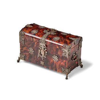 165. A Baroque tortoiseshell and silver-mounted casket, later part of the 17th century.