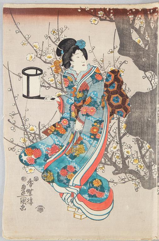 UTAGAWA KUNISADA (TOYOKUNI III) (1786–1864), a Japanese triptych, Meiji (1868-1912).