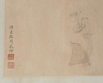 A handscroll depicting eighteen Lohans, attributed to Gai Qi (Yuhu waishi, 1774-1829).