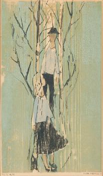 Voitto Jalmari Vikainen, puupiirros, signeerattu ja päivätty-61. Merkattu t.p.l'a 10/12.