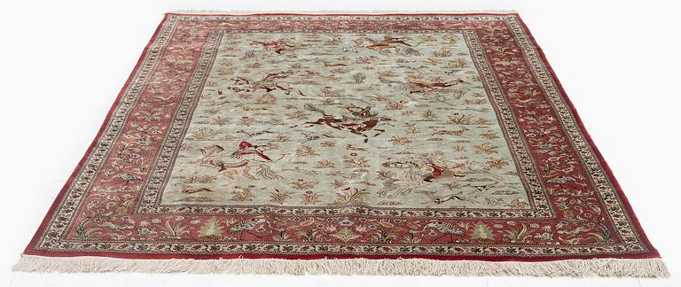 A silk Qum, rug Central Persia (Iran), signerad c. 200 x 135 cm.