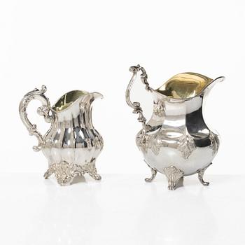 Nyrokoko, 1820, Two Swedish silver cream jugs, Stockholm 1850s.
