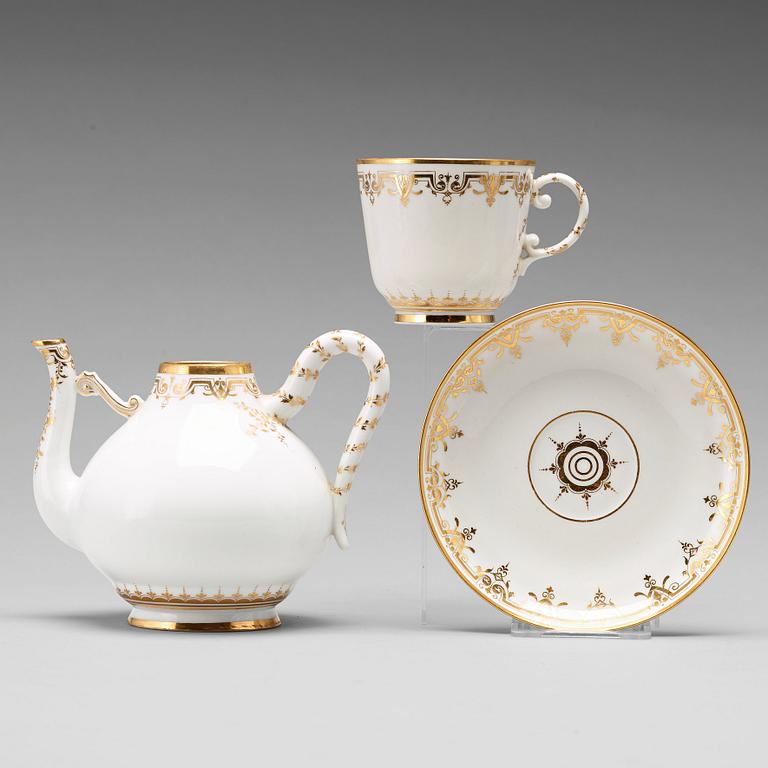 A Russian set of 12 cups with stands and a ewer, Imperial Porcelain Manufactory, St Petersburg, 19th Century.