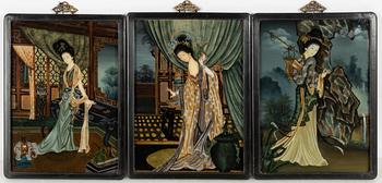 A group of three Chinese reverse glass paintings, 20th century.