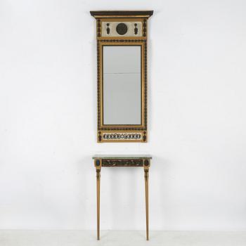 Spegel med konsolbord, sengustaviansk stil, sent 1800-tal.