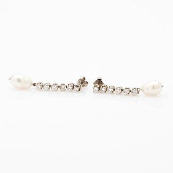 Earrings, a pair, 18K white gold with pearls and diamonds.