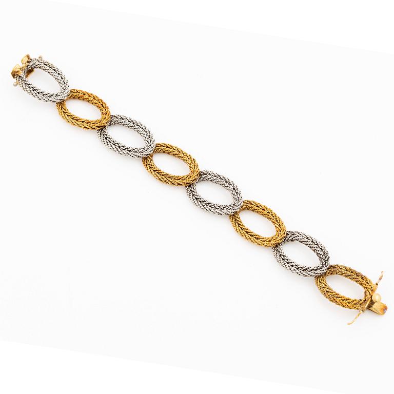 Armband 14K tvåfärgat guld i form av flätade ovala länkar, omkring ca 1950-70-tal.