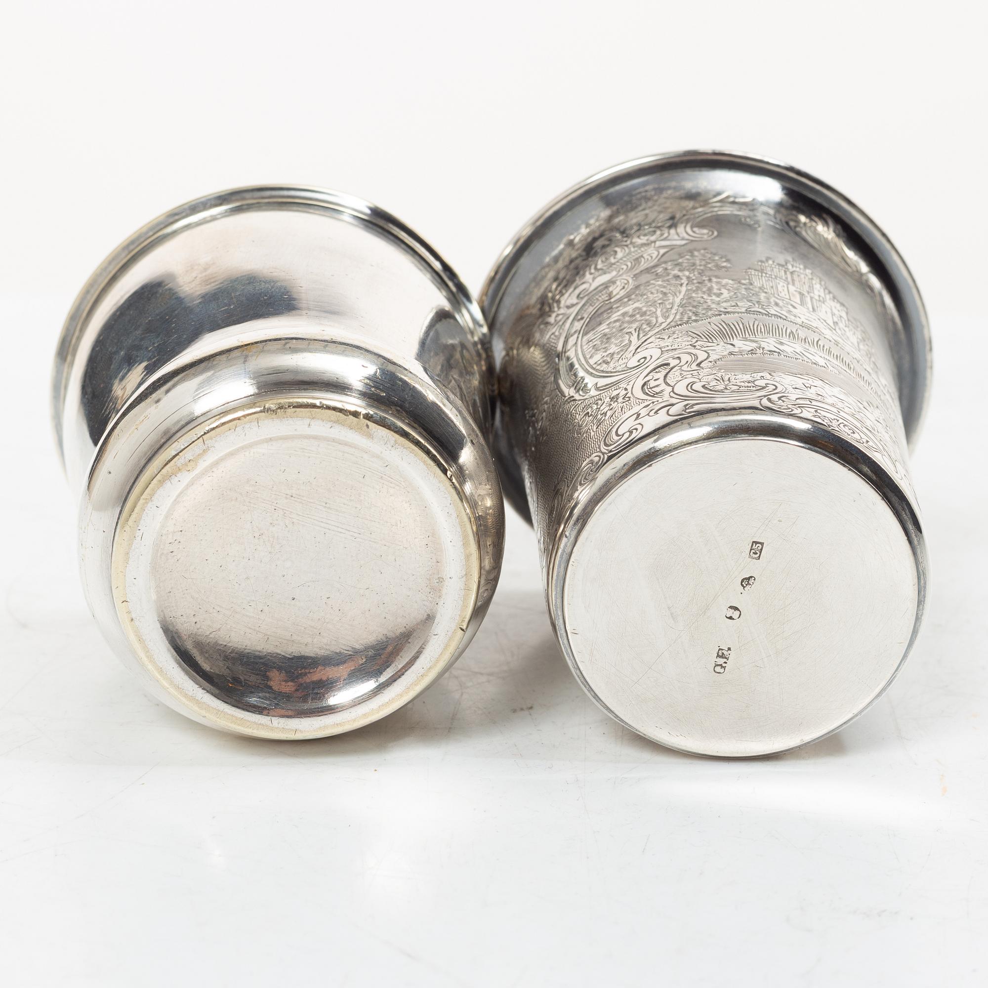 Two beakers, 2 pieces, silver, Stockholm, second half of the 19th century.