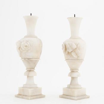 A pair alabaster ornaments, 20th Century.