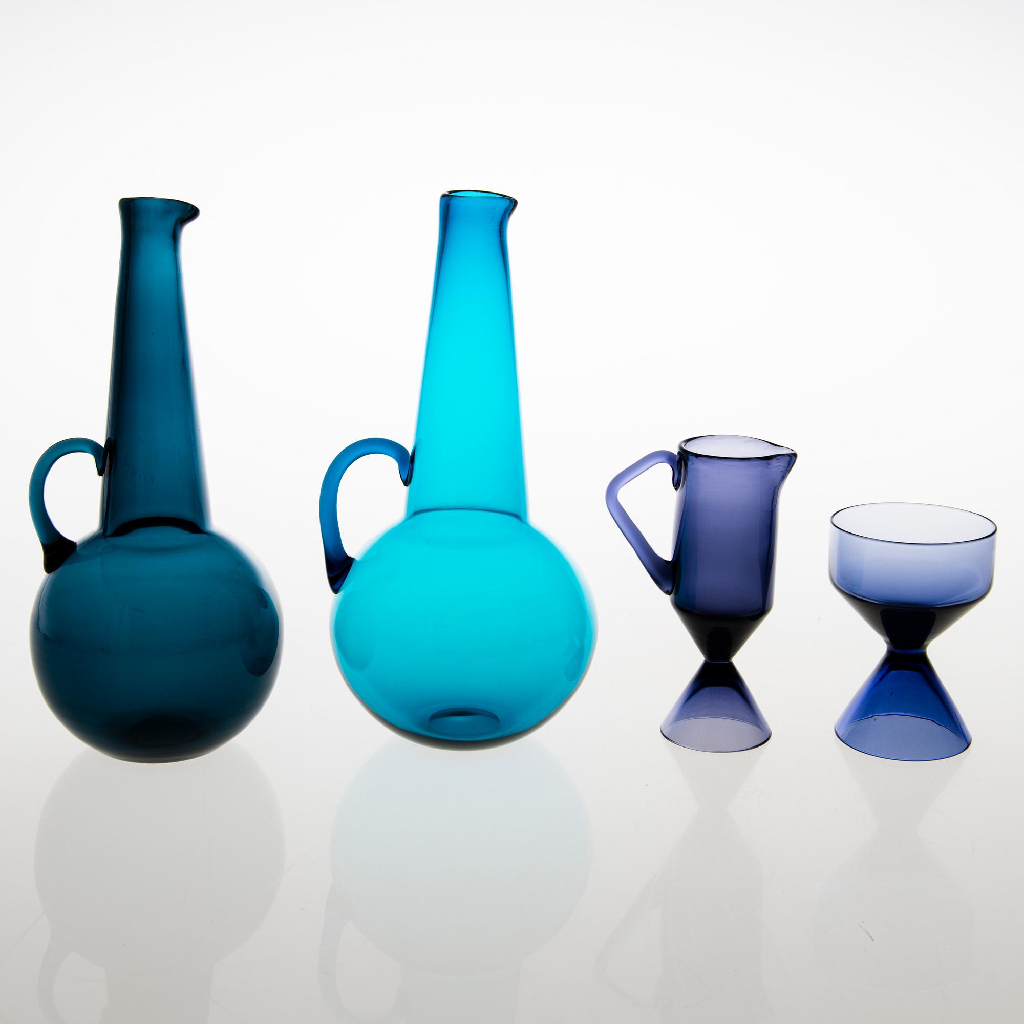 TAMARA ALADIN, KARAFFER, 2 st, SOCKERSKÅL och GRÄDDSNÄCKA, glas, Riihimäen Lasi 1961-64.