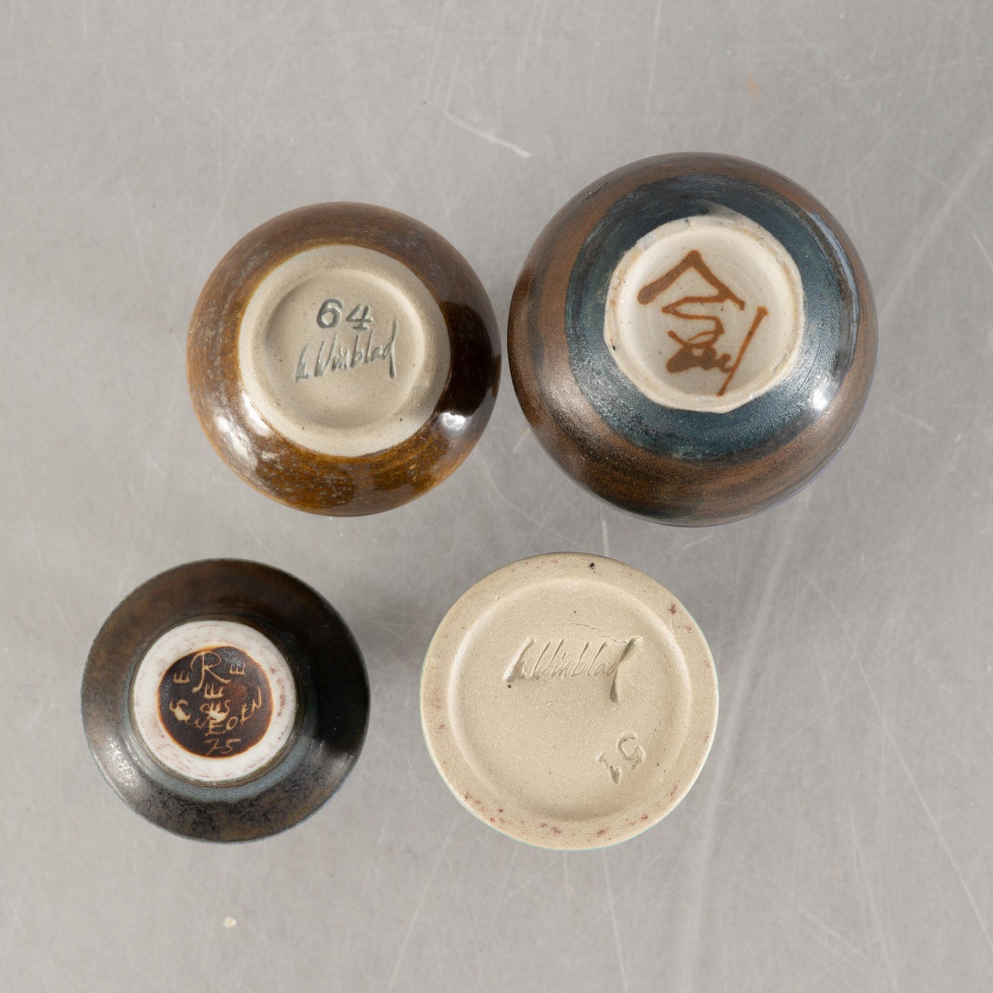 Five miniature vases and four bowls, including Carl Harry Stålhane, Rörstrand and Wilhelm Kåge, Gustavsberg Studio.