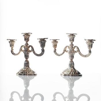 Bruckmann & Sohne, candelabras, a pair, silver, Rococo style, Heilbronn, Germany, 20th century, Swedish import mark.