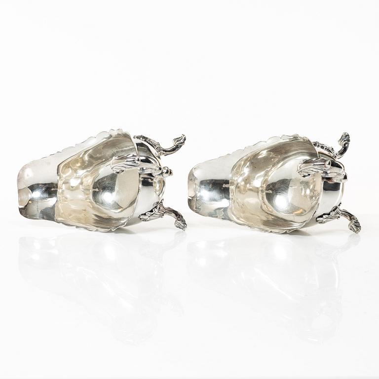 A pair of 18th century silver sauce boats, Richard William, Ireland, spoons, Peter & William Bateman, London 1807.