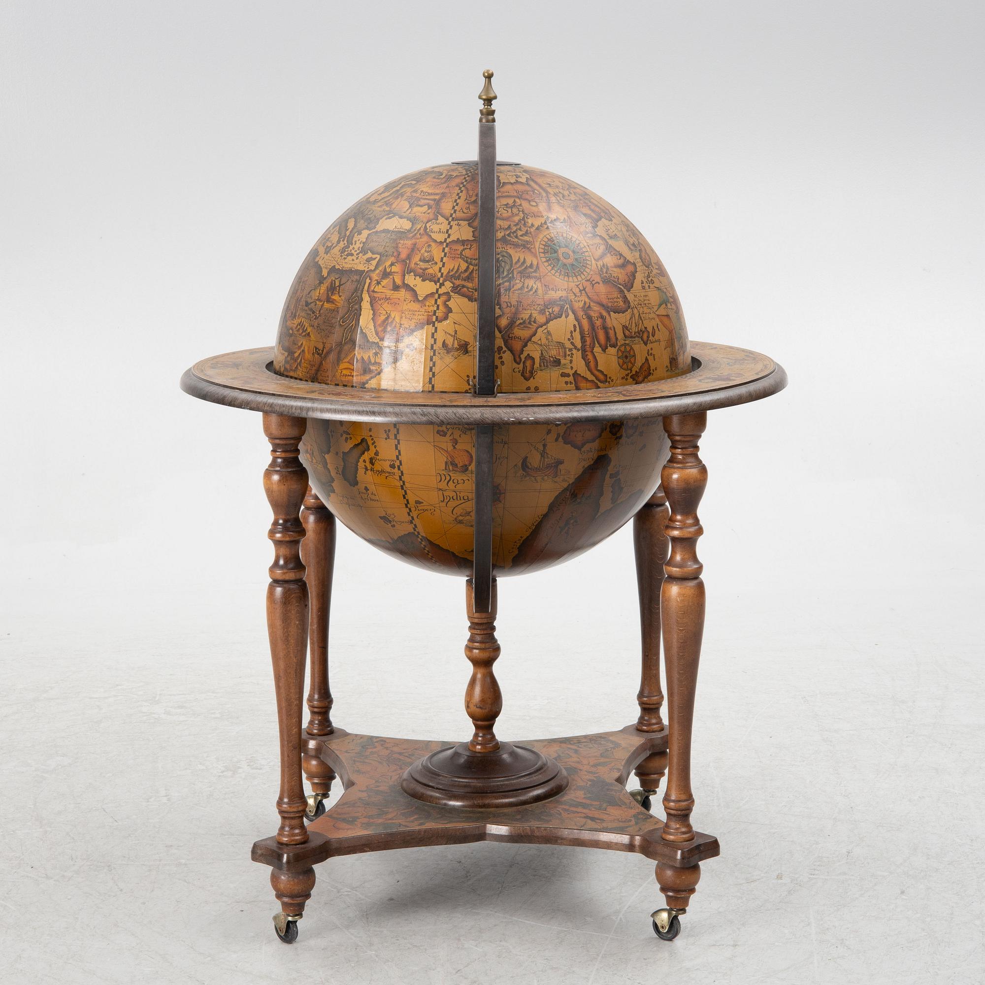 A globe drinking cabinet, late 20th Century.