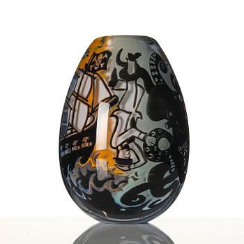 Robert Oldergaarden, "Treasure Island", a unique Swedish glass vase, graal technique, 2010.