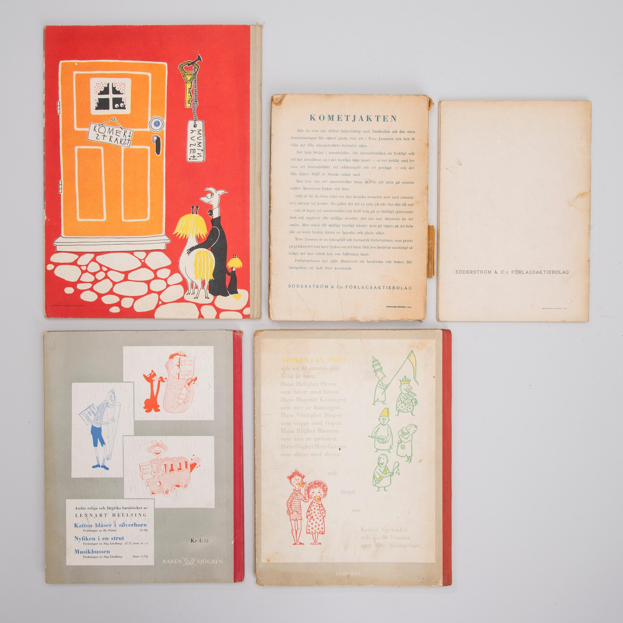 BÖCKER, 3+2 st, Tove Jansson och Lennart Hellsing, Helsingfors och Stockholm 1945-1952.