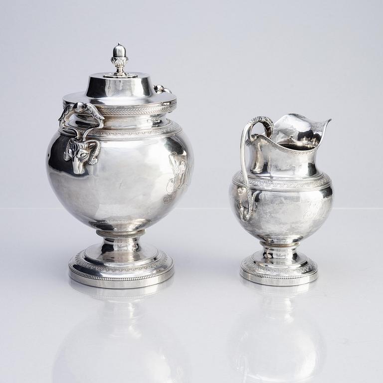 A four-piece silver tea and coffee service, marks of John McMullin, Philadelphia, circa 1820.