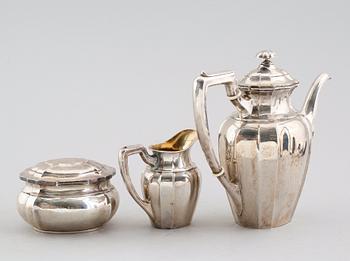 KAFFESERVIS, 3 delar, silver, K Andersson, Stockholm 1919. Vikt ca 1017 gram.