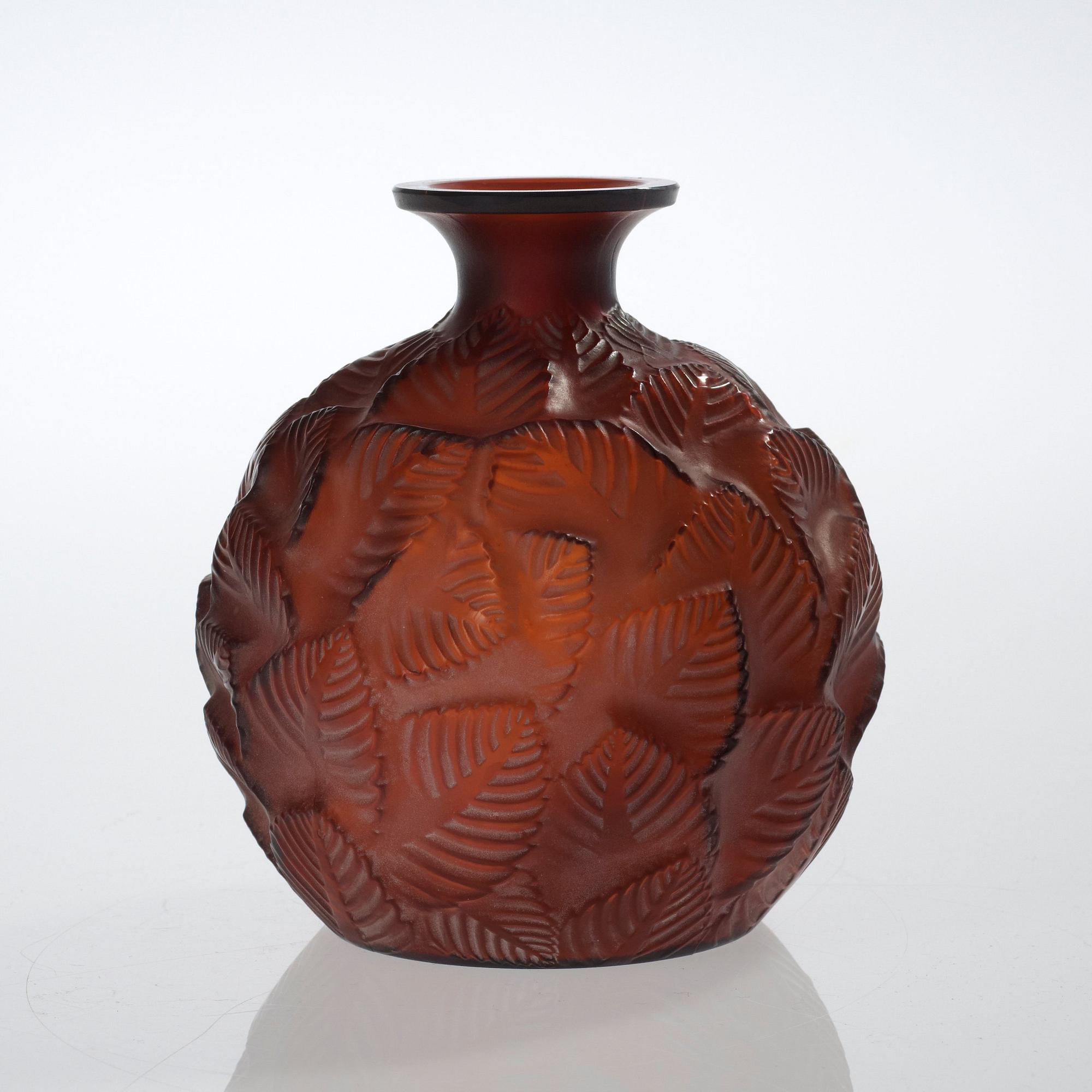 A René Lalique partly frosted amber glass 'Ormeaux' vase, France 1920's-30's.