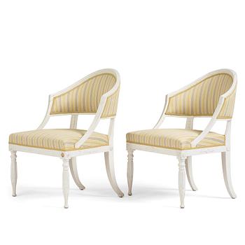 A pair of late Gustavian armchairs, late 18th century.