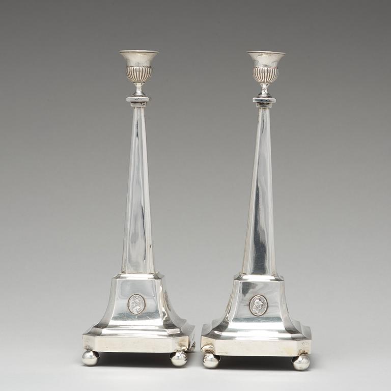 A pair of 18th century silver candlesticks, mark of Nils Tornberg 1797.