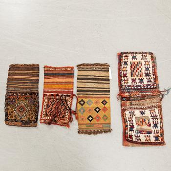 Bags Chanteh/Korhjin 4 pcs Kashgai semi-antique approx. 80x34 cm, 5x28 cm, 57x28 cm, and 49x24 cm.