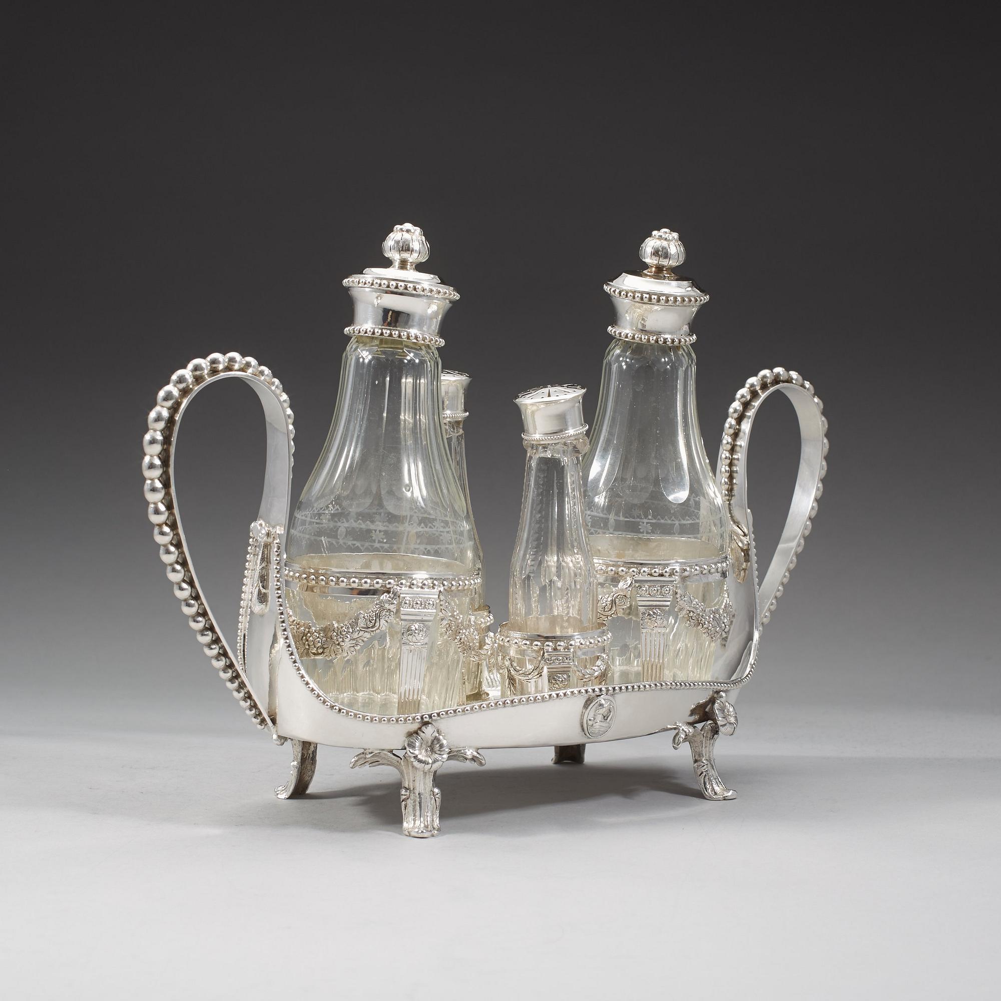 A Swedish 18th century silver cruet-set, Anders Brandt, Norköping 1786.