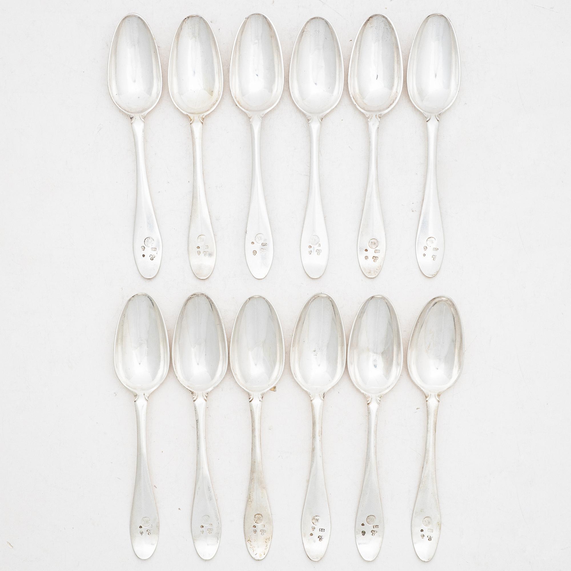 Jacob Blomsterwall, twelve silver spoons, Gothenburg 1796.