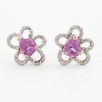 Earrings, Mandelstam, flower-shaped 18K white gold with pink drop-cut sapphires and brilliant-cut diamonds.