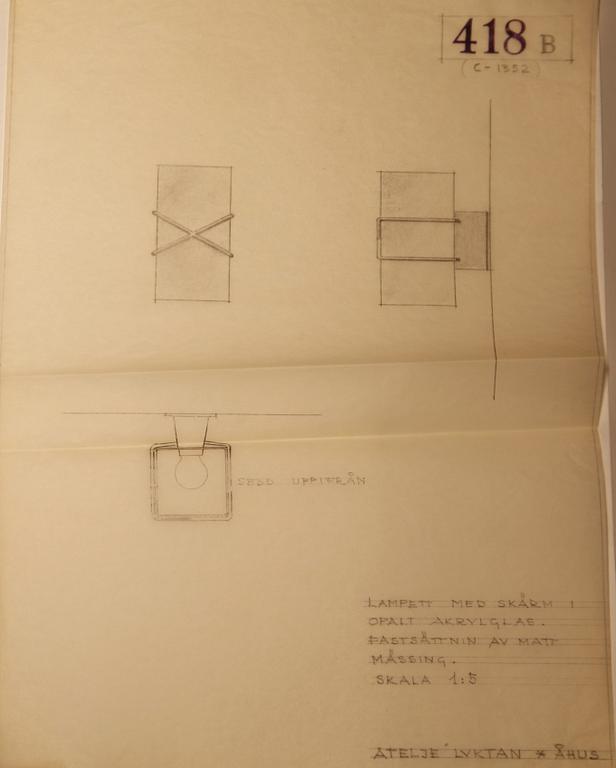 Hans Bergström, vägglampett, modell "418B", ateljé Lyktan, Åhus 1950-tal.