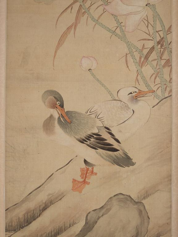 Ma Yuanyu, after, Birds by a rock formation next to a lotus pond.