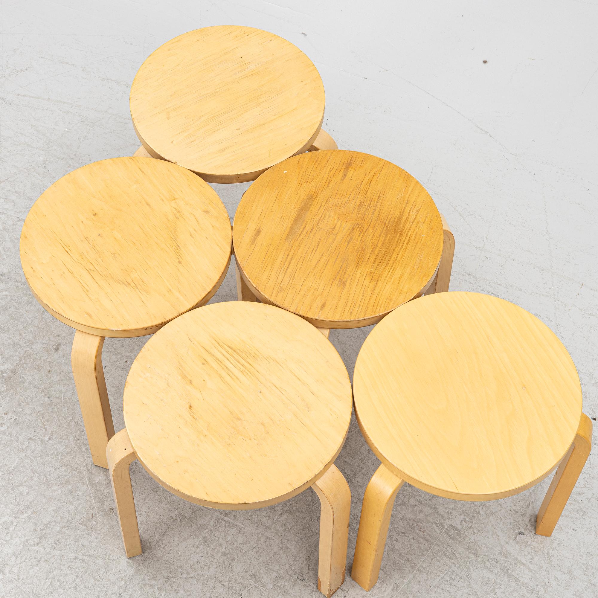 Alvar Aalto, A set of five stools, model 60, Artek, Finland.