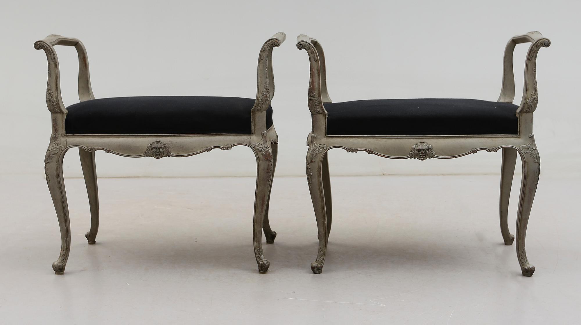 TABURETTER, 1 par, rokokostil, 1900-tal.