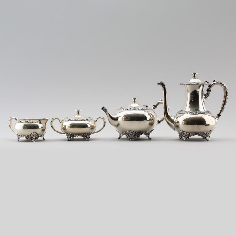 TE- OCH KAFFESERVIS, 4 delar, nysilver, Wilcox, USA, 1900-talets första hälft.