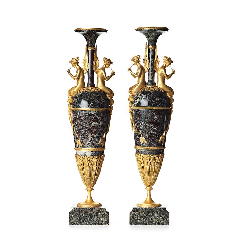 A pair of French Empire-style vases, design after Claude Galle, second half of the 19th century.