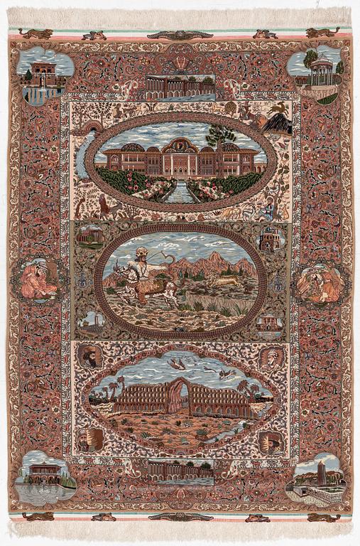 Matta, Täbriz, figural. ca 177 x. 241 cm.