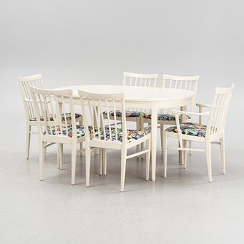 Carl Malmsten, a 'Herrgården' dining table and six chairs, Bodafors.