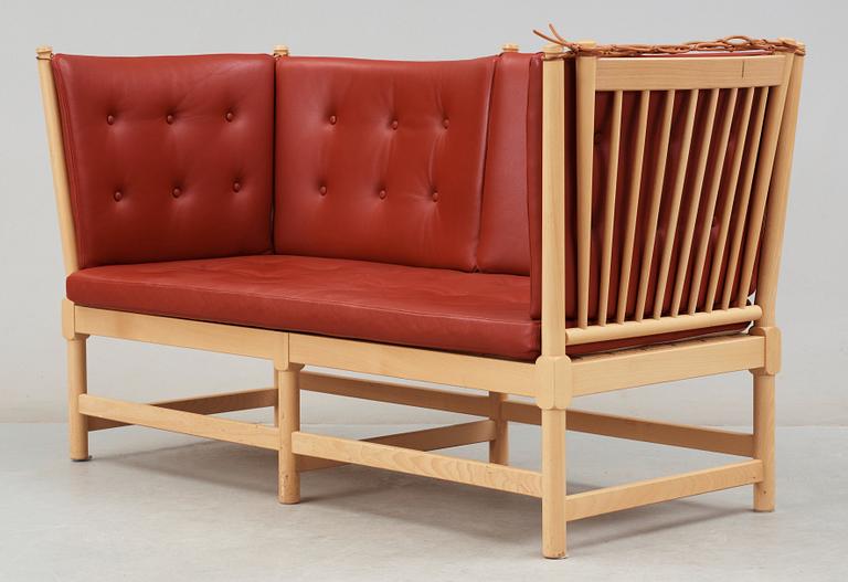 A Børge Mogensen beech and red brown leather sofa, Fritz Hansen 1996, model 1758.
