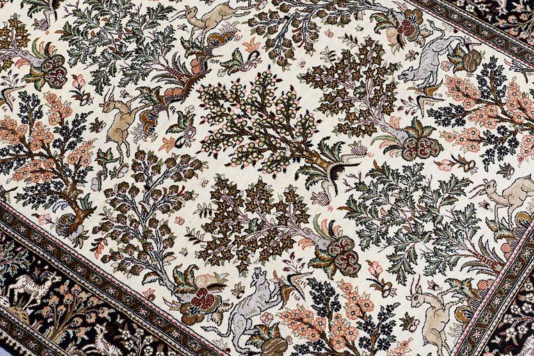 A carpet, Figural Silk Qum, ca 163 x 105 cm.