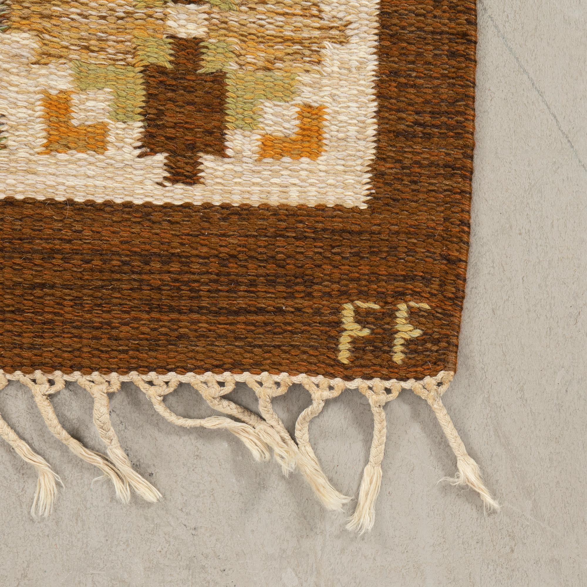 Rug flat weave signed FF (Swedish design: the company AB Fredrik Fiedler) woven in Portugal, approximately 202x136 cm.