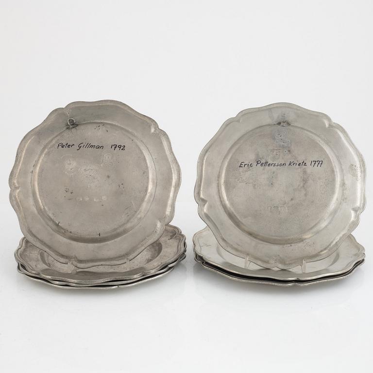 Pewter plates, 12 pcs, similar, pewter, 1762-1792.