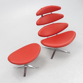 Poul Volther, fåtölj med fotpall, "Corona EJ 5", Erik Jørgensen, Danmark.